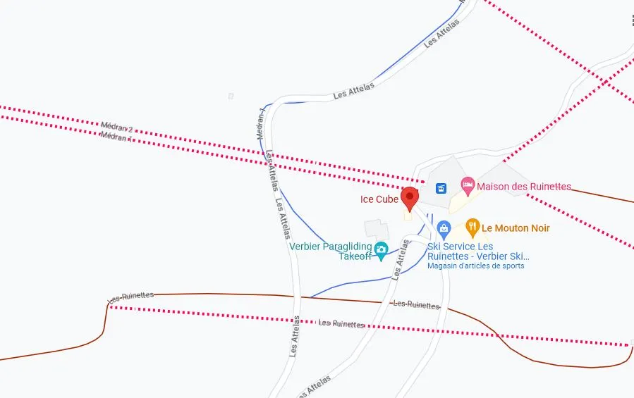 carte google map avec décollage de parapente à Verbier aux ruinettes